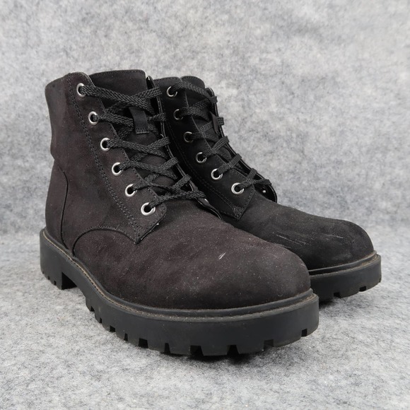 H&M Divided Shoes Womens 8 Lace Up Boots Lug Sole Black Lined Lug Sole Round Toe - Picture 1 of 13